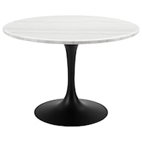 Mid Century Modern Round Marble Top Dining Table - White Top & Black Base