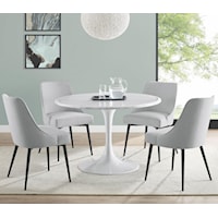 Mid Century Modern 5 Piece Dining Set withWhite Marble Table