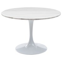 Mid Century Modern Round Marble Top Dining Table - White Top & White Base