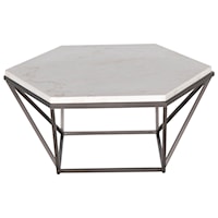 Contemporary Cocktail Table with Hexagonal White Marble Top