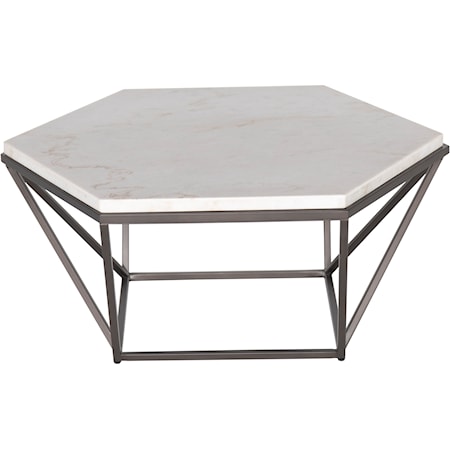 Contemporary Cocktail Table with Hexagonal White Marble Top