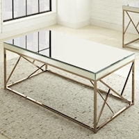 Glam Mirror Cocktail Table with Contemporary Metal Base