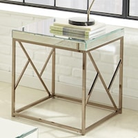 Glam Mirror End Table with Contemporary Metal Base