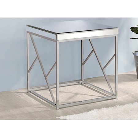 Glam Mirror End Table with Contemporary Metal Base