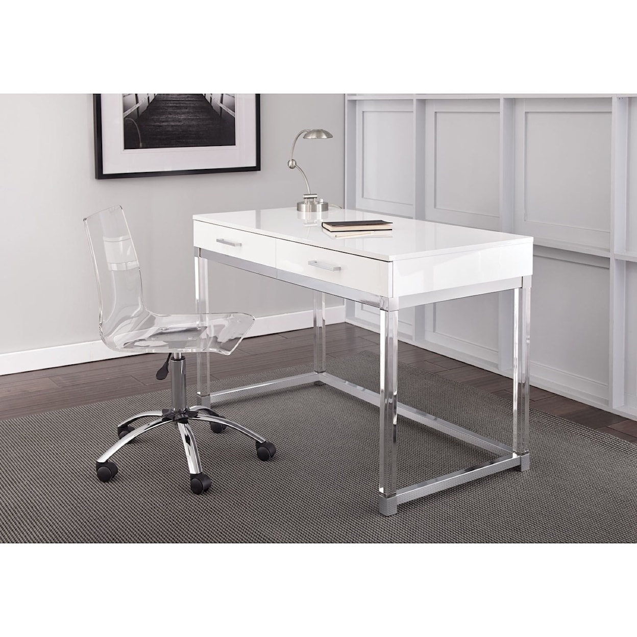 Prime Everett Chrome and Acrylic Desk and Chair Set