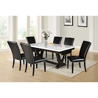 Glam Contemporary 7-Piece Dining Table and Chair Set with Marble Top