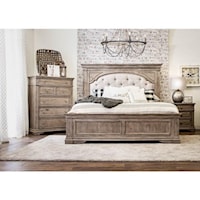 3 Piece King Upholstered Bed, 3 Drawer Nightstand and 5 Drawer Chest Set