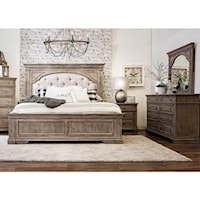 3 Piece King Upholstered Bed, 8 Drawer Dresser, Mirror and Two 3 Drawer Nightstands Set