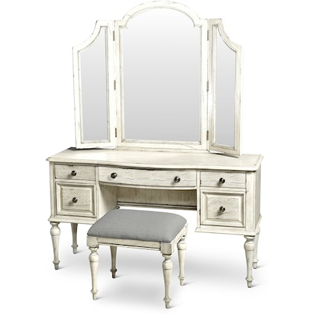Vanity and Mirror Set with Bench