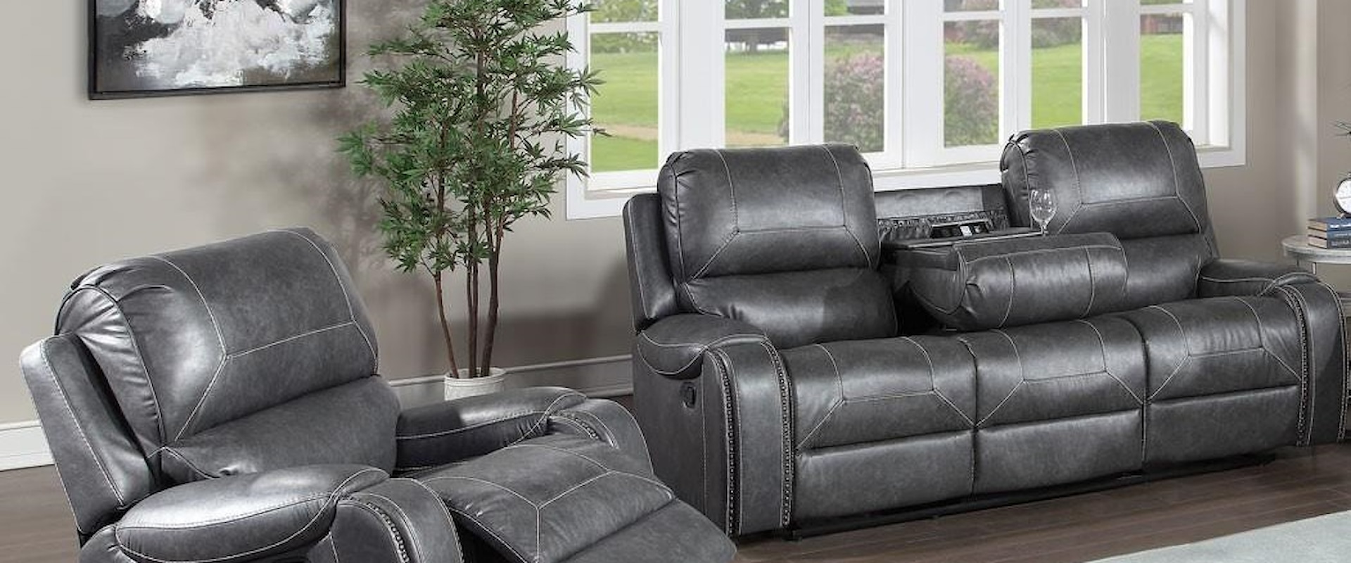 Reclining Sofa with Drop Down Console and Rocker Recliner Set