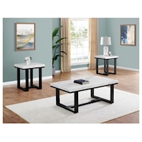 Rectangular Cocktail Table with Marble Top and 2 Square End Tables with Marble Top Set