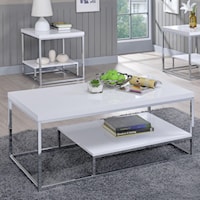 Rectangular Cocktail Table with Metal Frame and Shelf