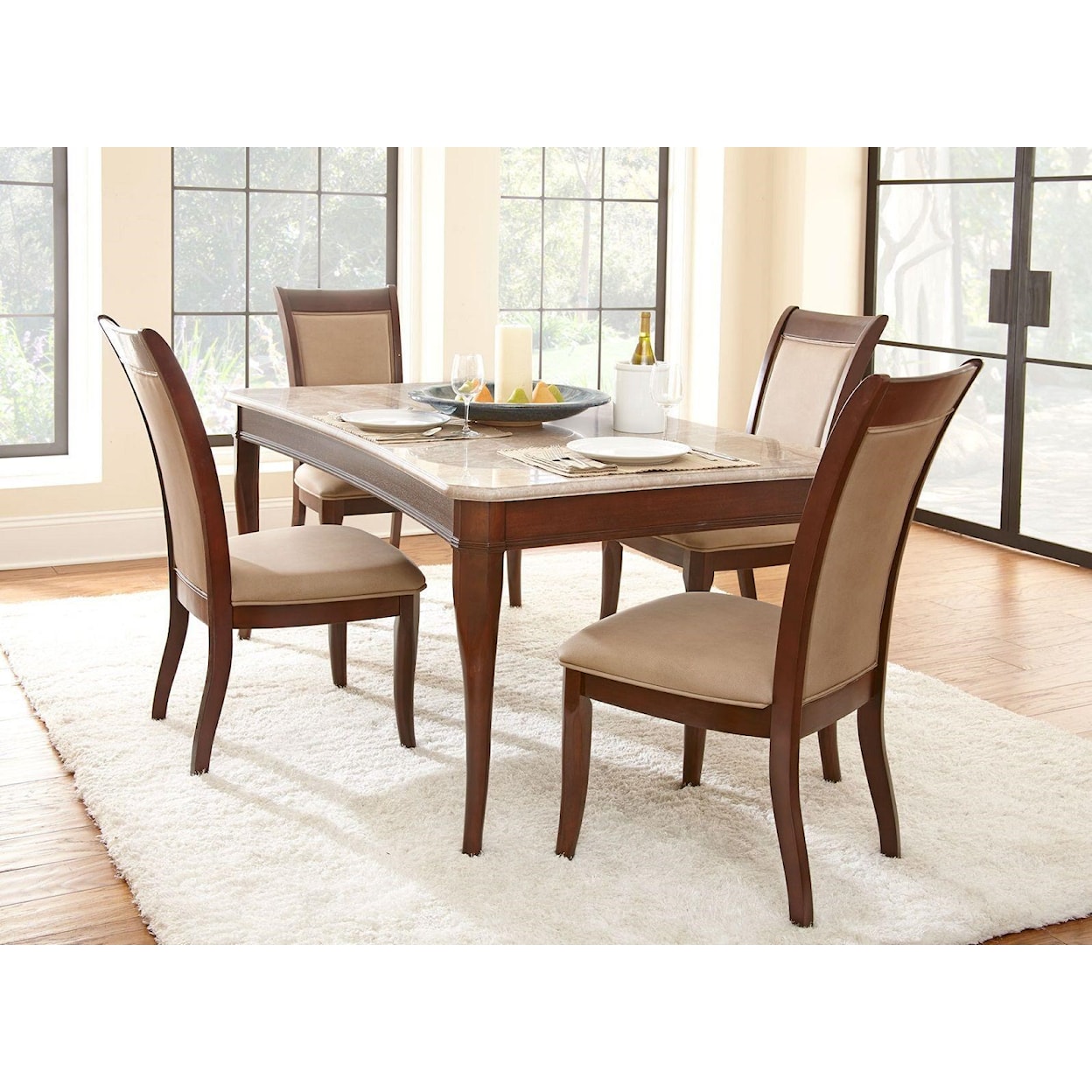 Steve Silver Marseille Marble Top Table with 4 Chairs