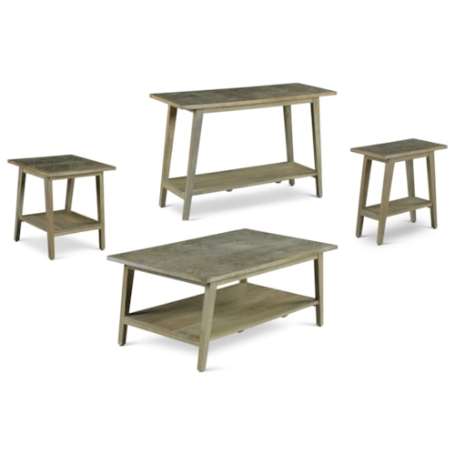 Mid-Century Modern 3-Piece Occasional Set with Herringbone Veneer Top
