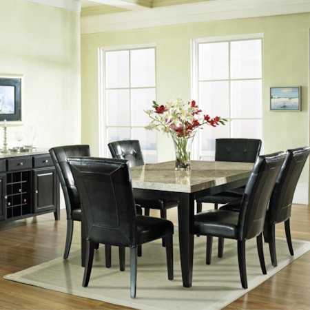 7 Pc. Dining Set, Marble Veneer Top Table