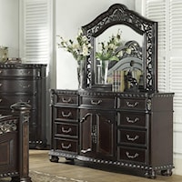 Traditional 9 Drawer Dresser and Arched Mirror Combo