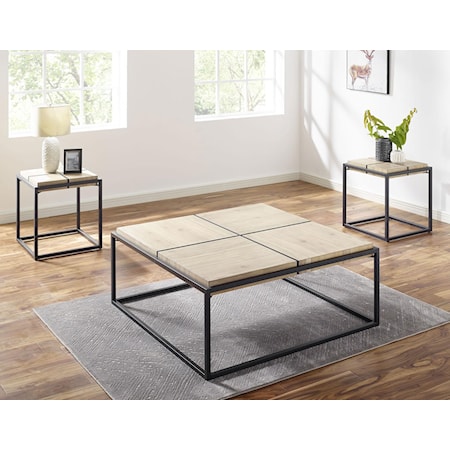 Square Coffee Table and 2 Square End Table Set