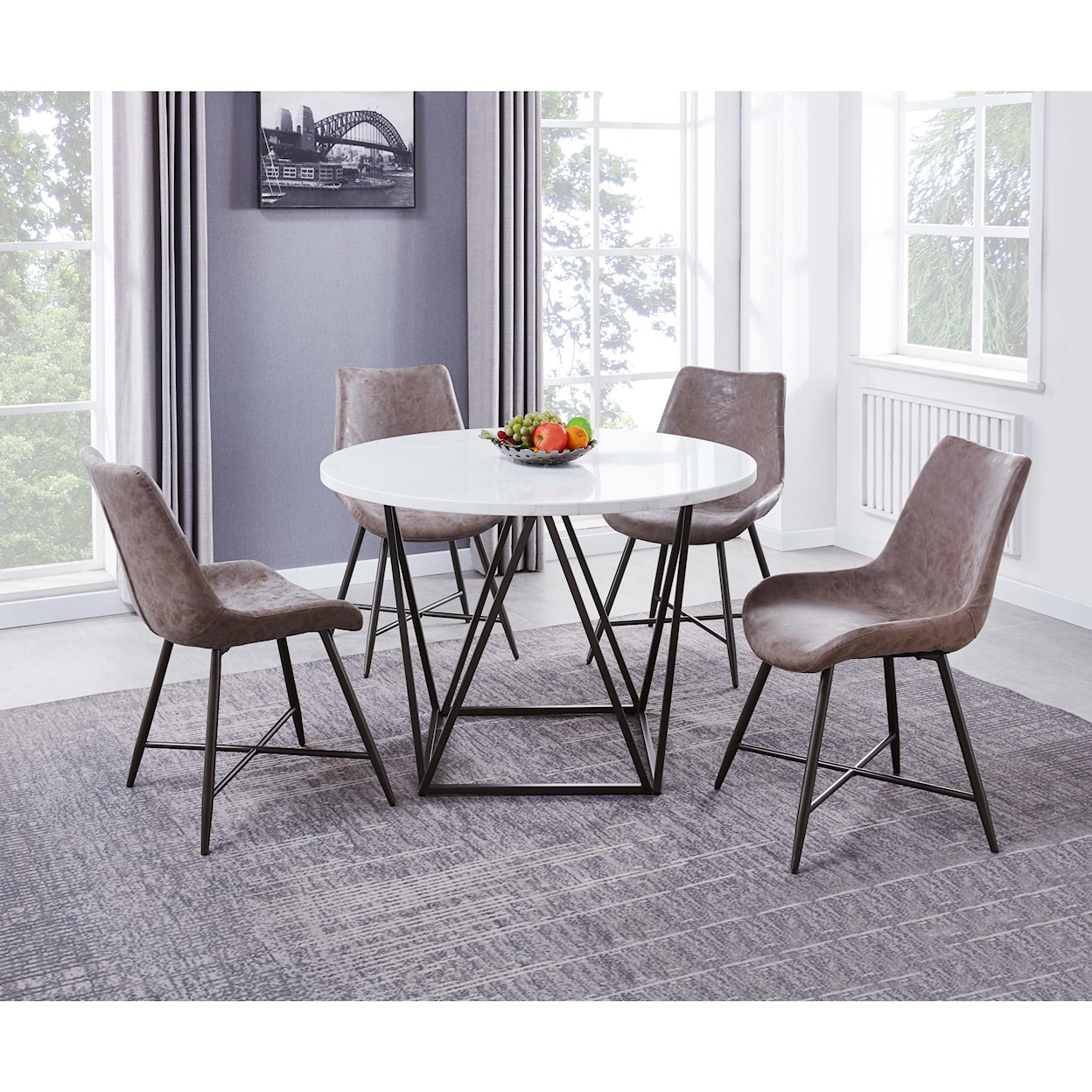 Prime Ramona White Marble Top Round Dining Table