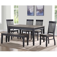 Casual Six Piece Dining Set with Bench