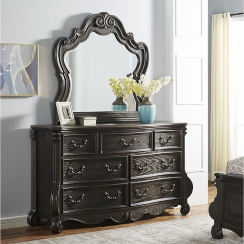 Traditional 7-Drawer Dresser and Mirror Set