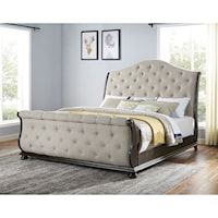 Traditional King Upholstered Sleigh Bed with Button Tufting