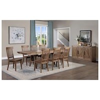 Rectangular Extension Dining Table with 2 Leaves, 6 Side Chairs and Upholstered Bench Set