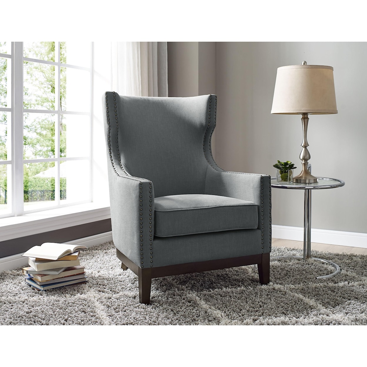 Steve Silver Roswell Linen Accent Chair with Brass Nailhead Trim