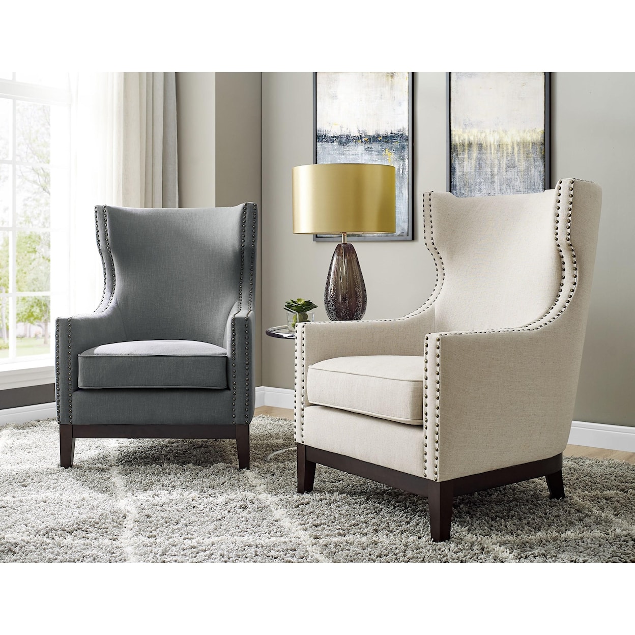 Steve Silver Roswell Linen Accent Chair with Brass Nailhead Trim