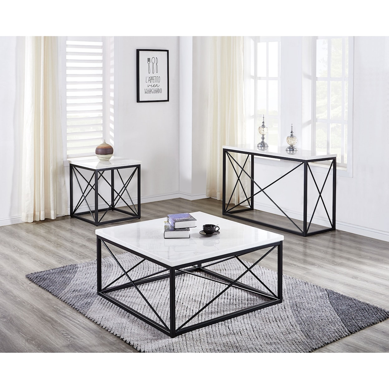 Silver Furniture Skyler White Marble Top Square Cocktail Table