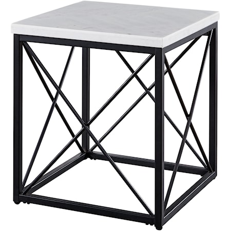 Contemporary White Marble Top Square End Table