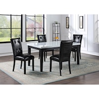 Transitional 5-Piece Table and Chair Set with Faux Marble and Faux Leather