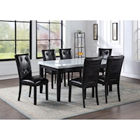 Transitional 7-Piece Table and Chair Set with Faux Marble and Faux Leather