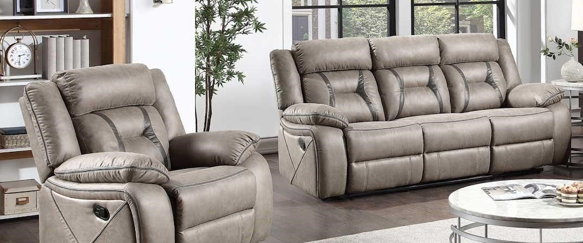 Manual Reclining Sofa with Drop Down Console and Glider Recliner Set