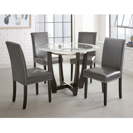 5pc 45" Round Glass Top Dining Table Set