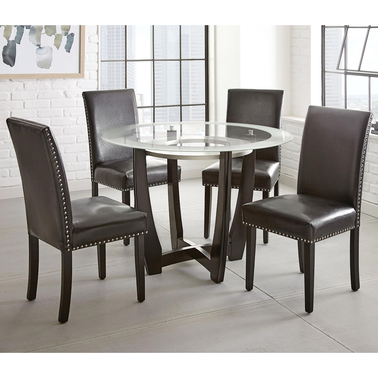 Steve Silver Verano 5pc 45" Round Glass Top Dining Table Set