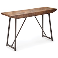 Rustic Industrial Sofa Table with Parquet Pattern Wood Top