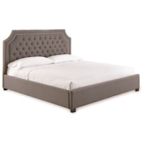 Transitional King Upholstered Bed with Button Tufting and Nailhead Trim