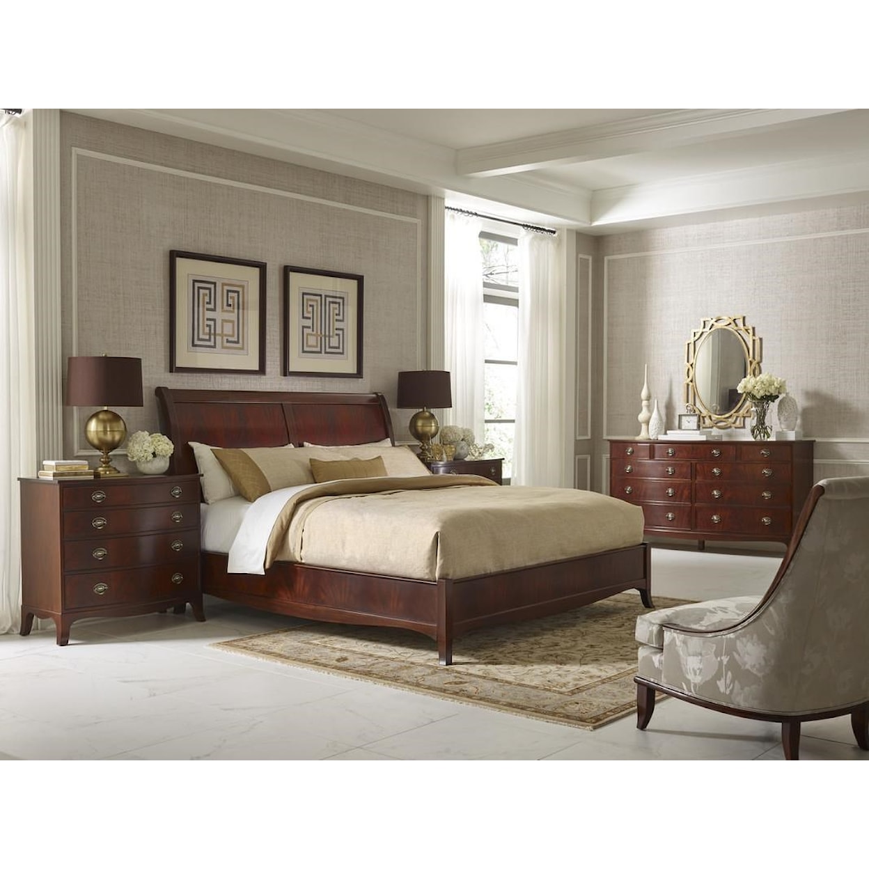 Stickley Classics Cherry and Mahogany Whitehall Sleigh Bed