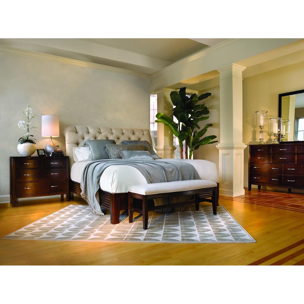 Stickley Classics Cherry and Mahogany Leopold’s Tufted Bed
