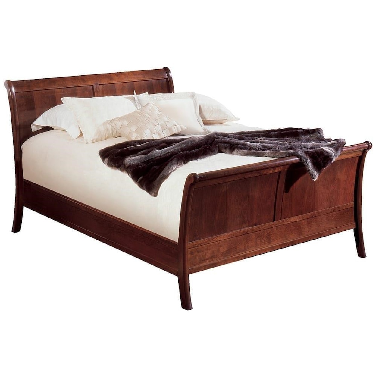 Stickley Classics Cherry and Mahogany Panel Sleigh Bed