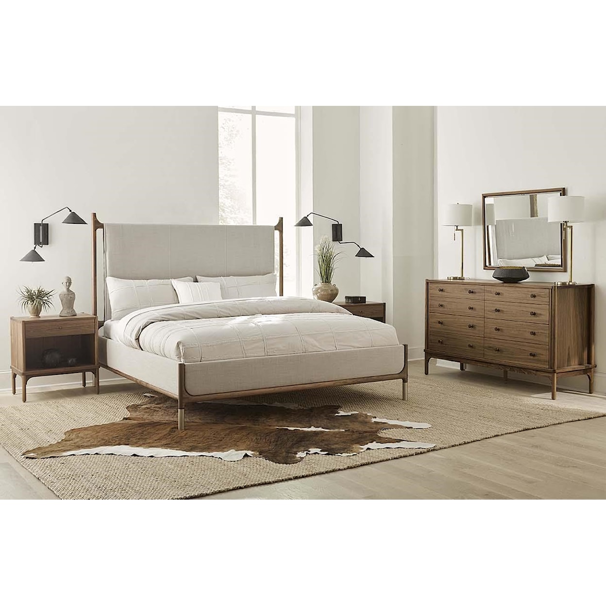 Stickley Walnut Grove California King Leather Upholstered Bed