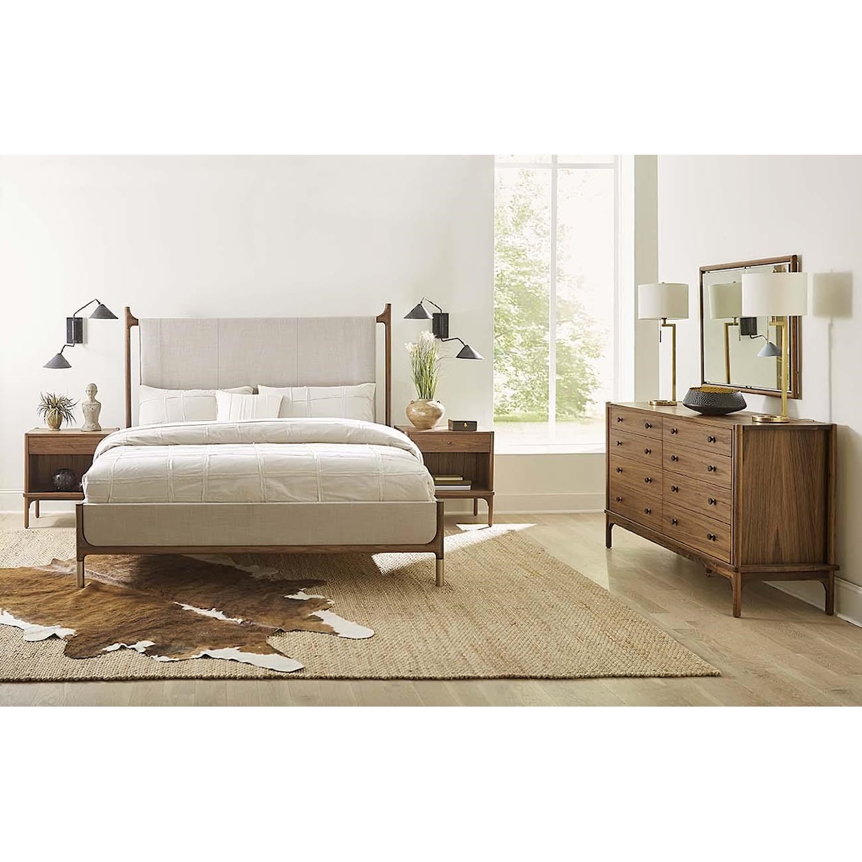 Stickley Walnut Grove King Leather Upholstered Bed