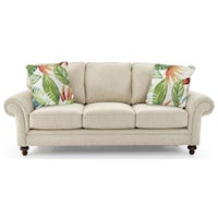 Rolled Arm Sofa with Tropical Pillows