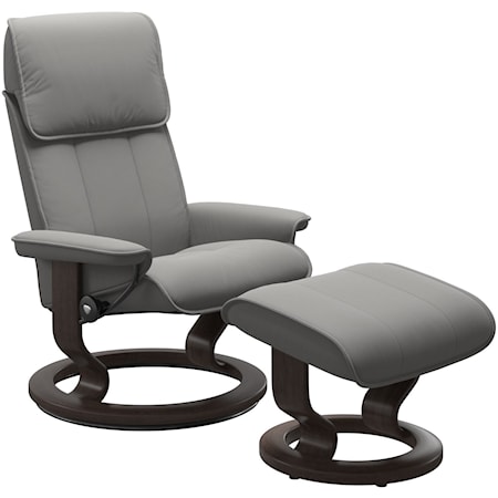 Medium Reclining Chair and Ottoman with Classic Base