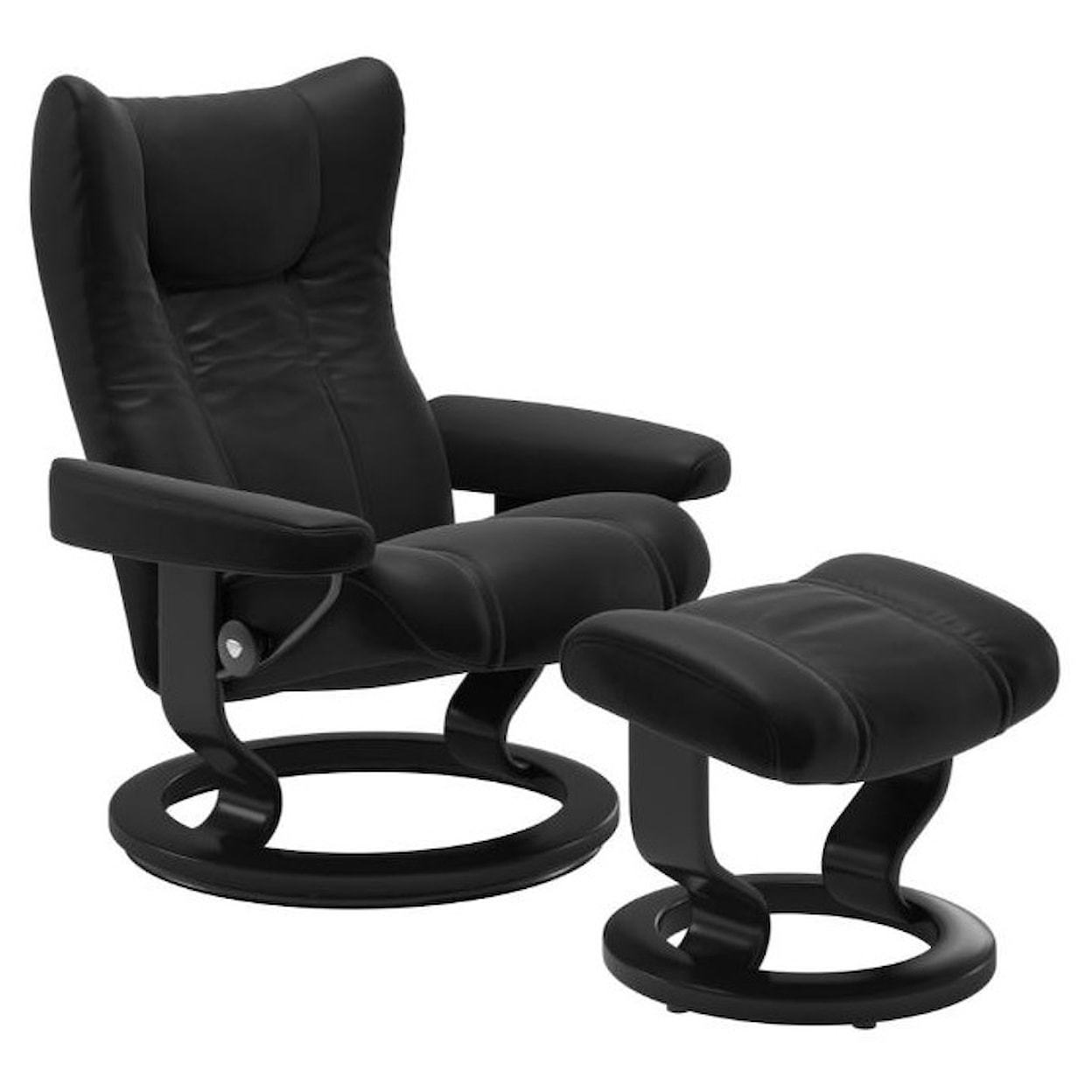 Stressless Wing Medium Chair & Ottoman with Classic Base