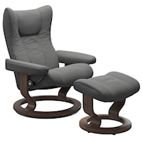 Small Reclining Chair and Ottoman with Classic Base