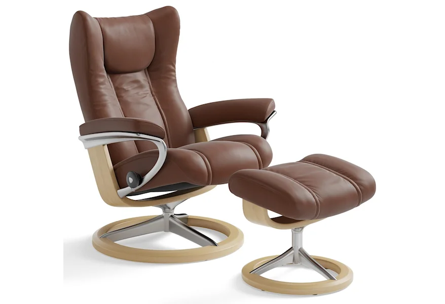 Wing Medium Chair & Ottoman with Signature Base by Stressless at Weinberger's Furniture
