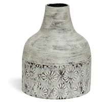 White Washed Decorative Floral Metal Vase