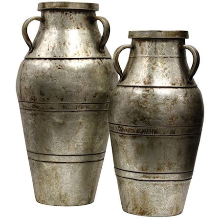 Set of Two Industrial Metal Vase