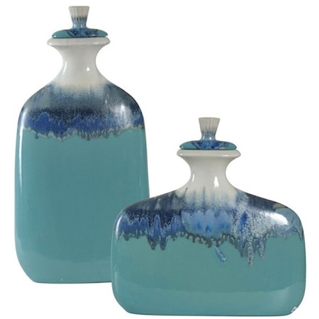 Set of Two Ceramic Jars with Lids
